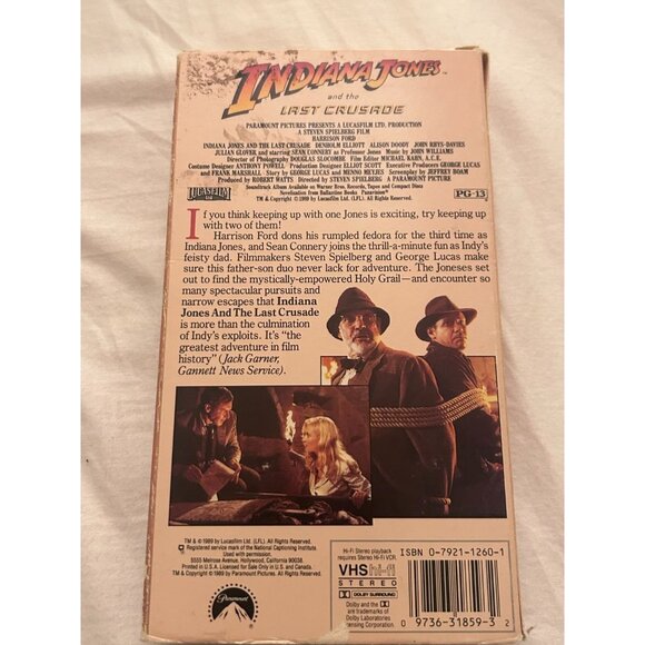 Indiana Jones And The Last Crusade VHS Video Cassette Tape - Picture 4 of 5